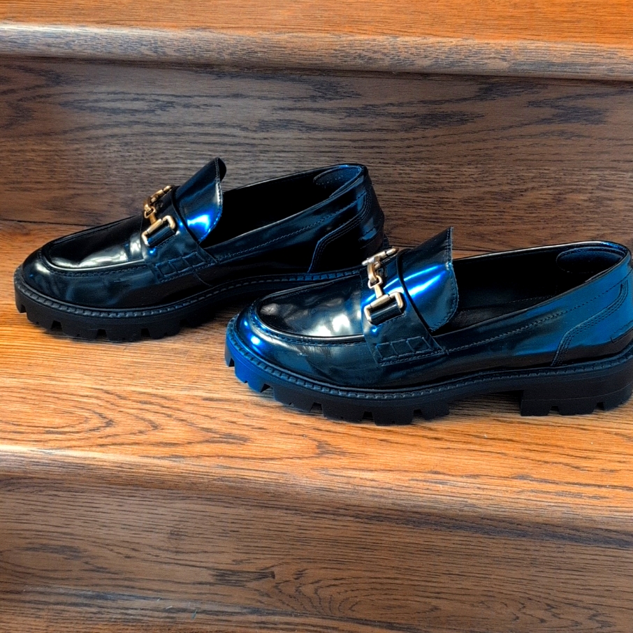Massimo Dutti Black Leather Horsebit Loafer 9